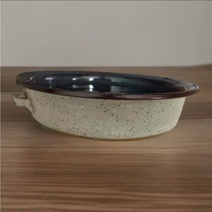 Vintage Hand-Thrown Studio Pottery Baking Dish – Speckled Stoneware Blue Glaze